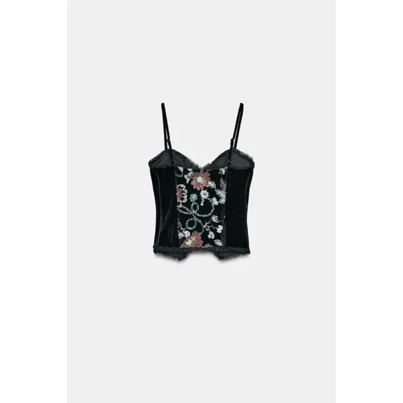 ZARA EMBROIDERED VELVET CORSET - Picture 5 of 6